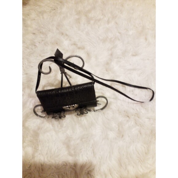 Brighton Wallet Organizer Black Croc Leather Cross Body Wallet Small - Picture 2 of 4